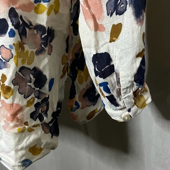 Lucky Brand White & Multicolor Floral-Print Peasant Tie Neck Crepe Blouse - Picture 16 of 16